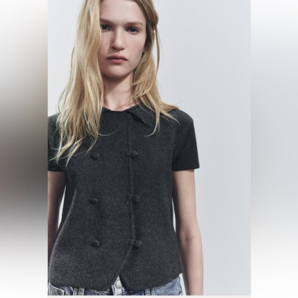 ZARA BASIC KNIT SHORT SLEEVE CARDIGAN